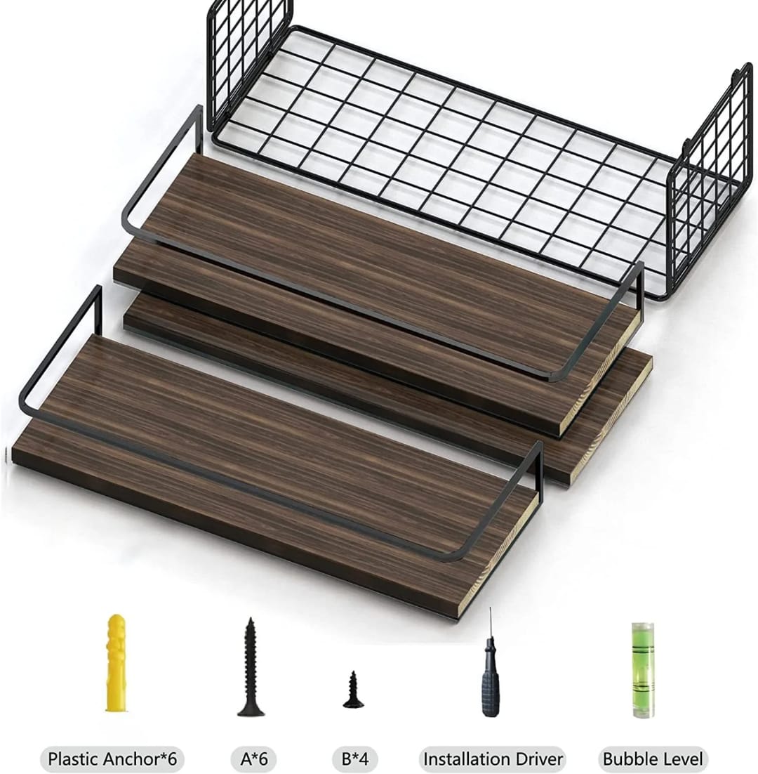 Solid Pine Wood 3-Tier Floating Bathroom Shelves