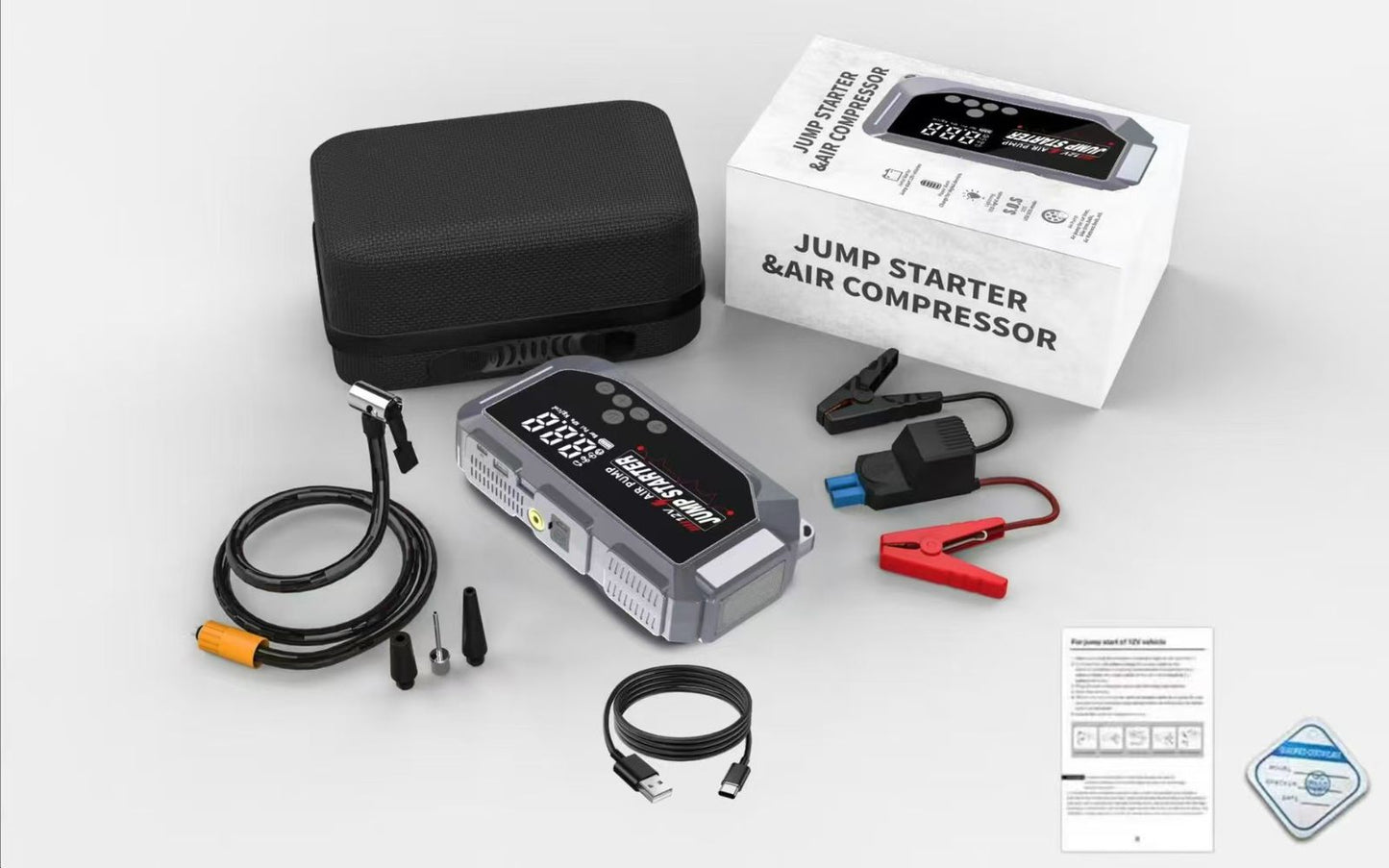 High power digital jump starter with digital compressor