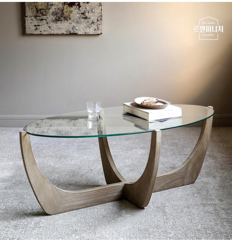 Modern Coffee Table Wooden Base with Tampered Glass top