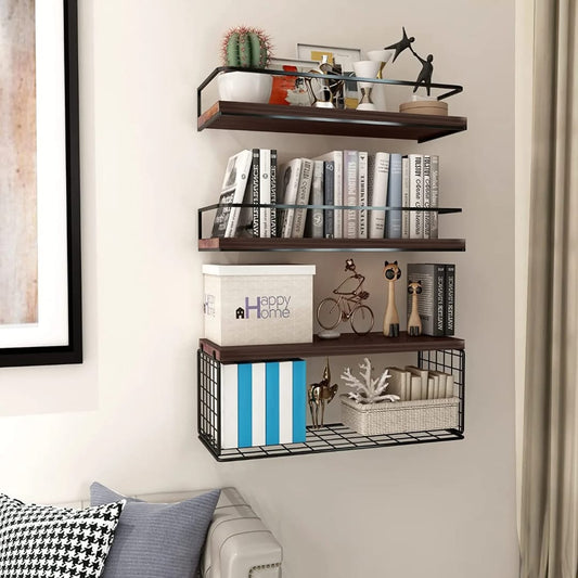 Solid Pine Wood 3-Tier Floating Bathroom Shelves