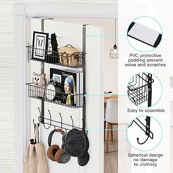 Over-the-Door Hanging Rack Organizer with Hooks & Basket