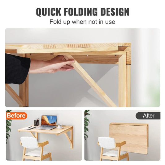 Wall Mounted Foldable Bamboo Wooden Table