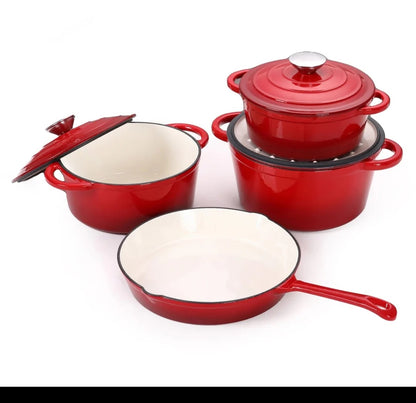 7 PCS Enamel Cast Iron Cooking Pots Set