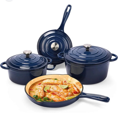 7 PCS Enamel Cast Iron Cooking Pots Set