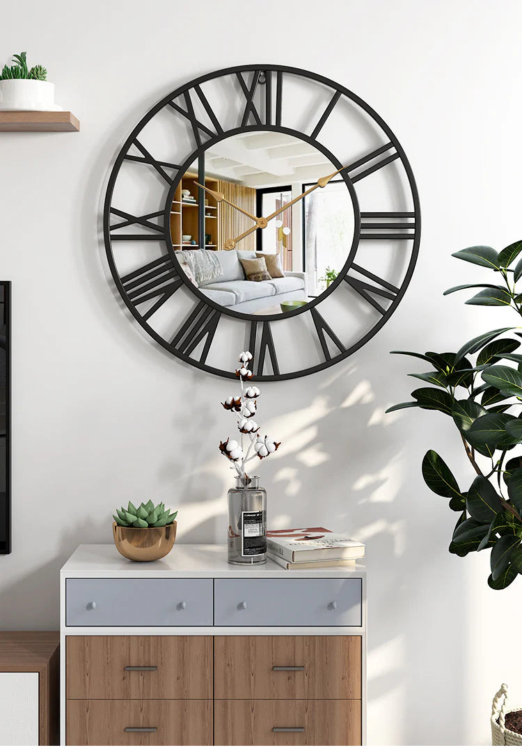 Creative wall clock metal with mirror