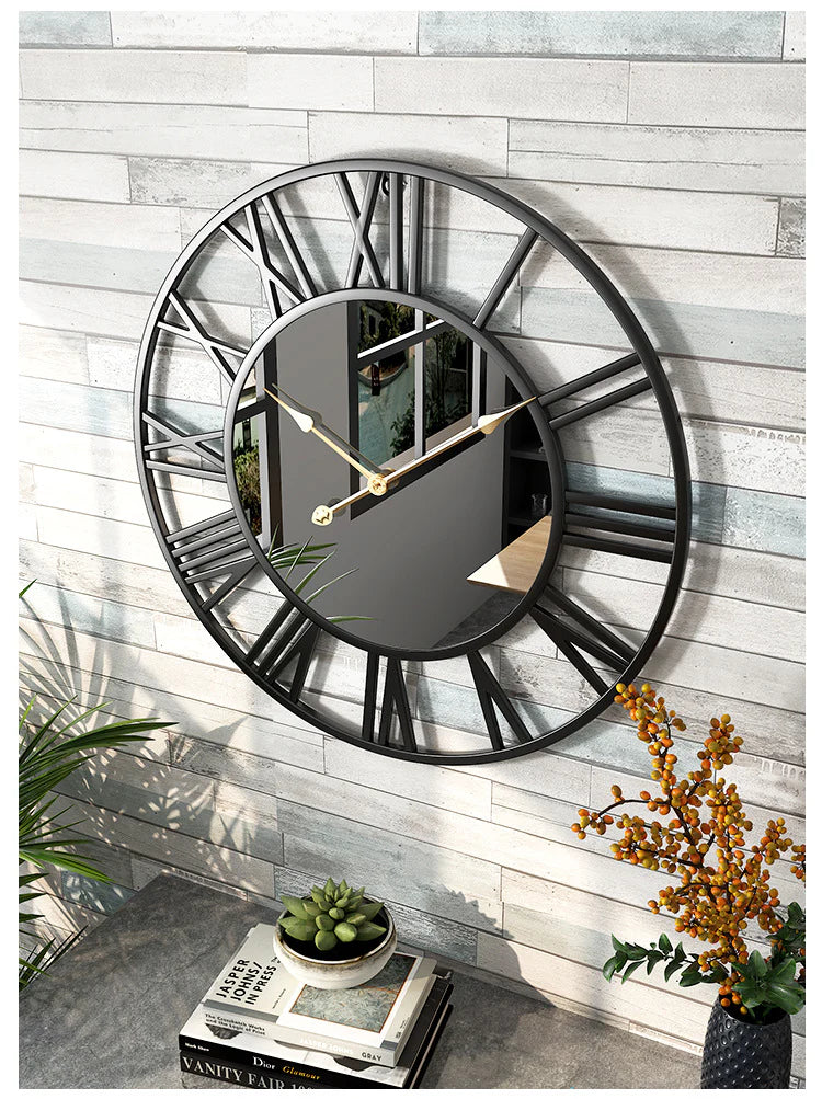 Creative wall clock metal with mirror