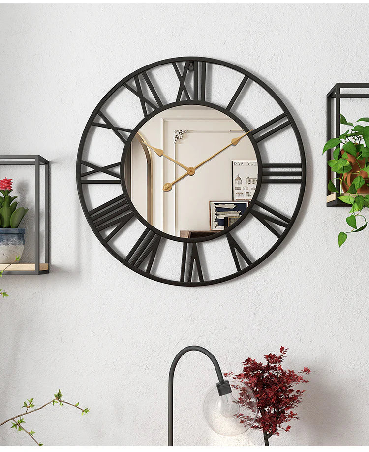 Creative wall clock metal with mirror