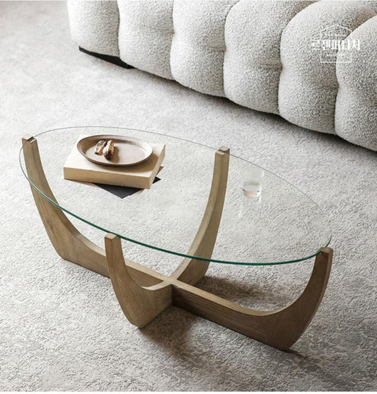 Modern Coffee Table Wooden Base with Tampered Glass top