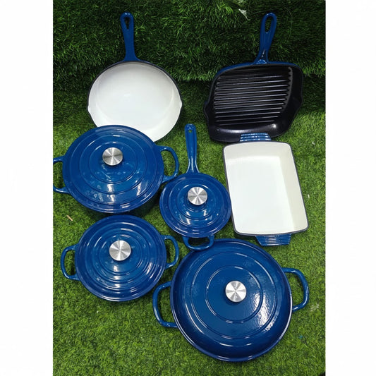 11 PCS Enamel Cast Iron Cooking Pots Set Non-Toxic, Oven-Safe Pots